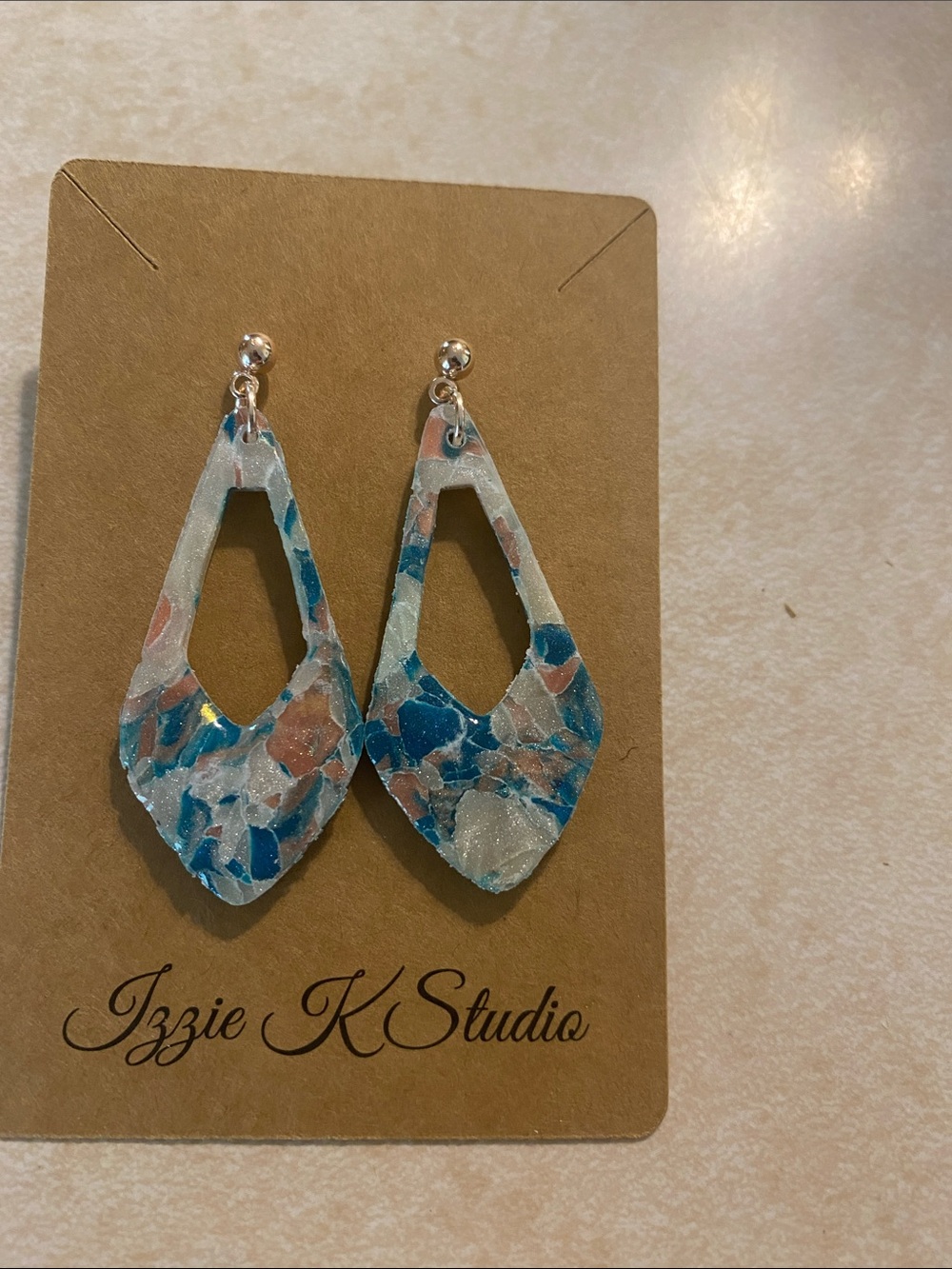 Blue & copper Marbled Teardrop Earrings